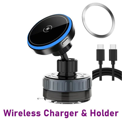 Universal Magnetic Wireless Charger Mount Suction Cup Car Rearview Mirror Holder for Home Gym Bathroom for iPhone 16 15 14 13 12 11 Pro Max Samsung S25