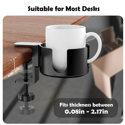 Desk Cup Holder , Universal Adjustable Upgraded Arm Clamp Stand for Coffee Mugs, Water Bottles