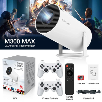 M300 Max Retro Video Game Consoles, 720P Mini Portable Smart Projector, 64GB Home Projector