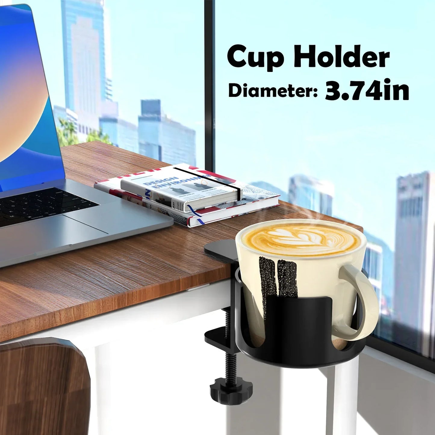 Desk Cup Holder , Universal Adjustable Upgraded Arm Clamp Stand for Coffee Mugs, Water Bottles