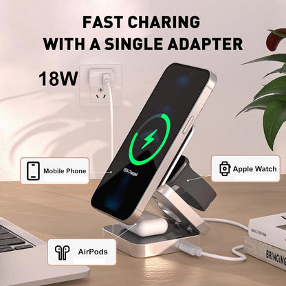 30W 3 in 1 Magnetic Wireless Charger Stand for iPhone 15 14 13 12 Pro Max Airpods Pro iWatch 8 7 6 Fast Charging Station